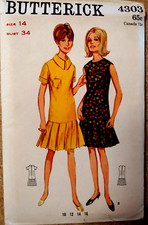 Vtg 1970's Butterick #4303 One-Piece Dress Semi-Fitted Pleated Sz 14 Bust 34 picture
