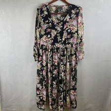 VTG Starina Black Floral Rayon Button Boho Whimsigoth Fairy Midi Dress S India picture