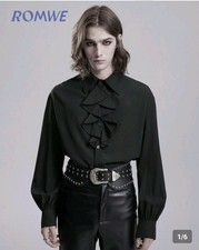 ROMWE MEN Goth Spring Casual 1Pc Men'S Solid Color Ruffle Front Button Long... picture