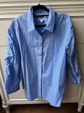 Chicos Size 3 Blue White striped shirt w/ruched sleeve picture