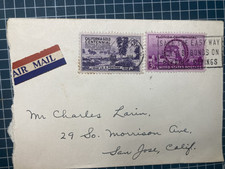 Vintage 1948 Airmail Cover Envelope San Jose CA Two Centennial Stamps Scott 954  picture