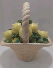 Vintage Ceramic Lemon Basket Artist Signed SHIRLEY Tuscan Italy MCM Handmade picture