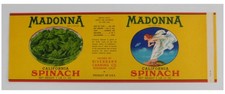 Vintage Madonna California spinach Can Label. Riverbank, California picture