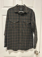 Filson Lightweight Alaskan Guide Shirt Mens M Green Brown Windowpane Plaid EUC picture