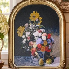 Vintage 1970s Renoir Floral Print 14x11 Ornate Gold Frame Cottage Decor picture