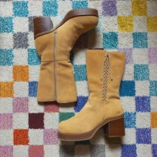 RARE Vintage Y2K Skechers Somethin' Else Tan Suede Platform Boots Women's Size 8 picture