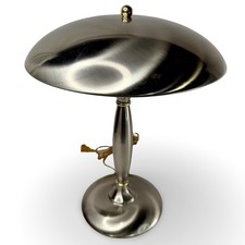Vintage MCM Atomic Saucer 3 Way Touch Table Lamp Chrome Brass 18