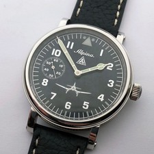 Big Swiss Mechanical Mens Military Marriage ALPINA 271 Wristwatch Steel Case WW2 picture
