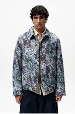 ZARA Men's or Unisex Floral Embroidered Jacquard Unique Jacket Blue Size Large picture