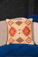 Handmade Kilim Pillow 18x18 Vintage Indian Cushion Cover Throw Indian Wool Jute picture