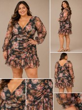 RoseVelvet Floral Chiffon Tulle Sweetheart Ruffle Mini Dress Green Size 3X picture
