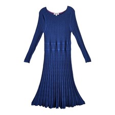 BODEN Women's 12 Imogen Knit Midi Dress Blue Textured Long Sleeve Flared Bust 34 picture