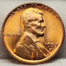 1957 D Unc BU Lincoln Wheat Cent from OBW Roll Red Uncirculated US Coin ZF-57Ma picture