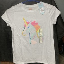 NWT Cat &Jack Pale Pink Girls L 10/12 Unicorn Short Sleeve Graphic T-Shirt  picture