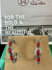 NWOT RETIRED  POLLACK AMERICAN WEST RED CORAL HALF HOOP EARRINGS MADE IN USA picture