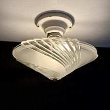 Antique Original 1920s 30s Art Deco Swirling Glass Gatsby Ceiling Light Fixture picture