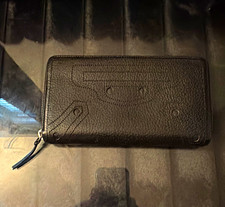 Balenciaga Black Zip-Around Wallet, Solid Pattern, Logo & Zipper Accents picture