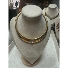 Vintage LANVIN Gold Tone Crystal Collar Necklace 1970s Modernist Signed Designer picture
