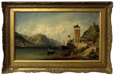 Continental School On the Rhine 19th Century Oil on Canvas River Landscape picture