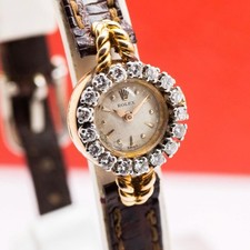1950's Vintage ROLEX Diamond Bezel 18k Yellow Gold Manual Wind Ladies Watch 16mm picture
