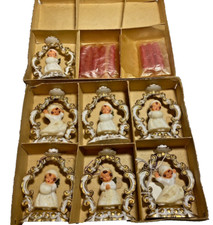 Seven 1950’s Angel Candle Holders, Hard Plastic Sugared Glitter 3 1/4