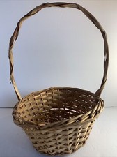 Vtg 1975 Signed Splint Wicker Handled Basket~Handmade Florals Display Easter 8” picture