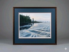 Signed Bill Maximick Numbered Lighthouse Art  Framed Nautical boat Fishing PNW picture