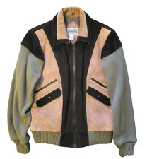 Vintage 80s OutdoorExchange Suede Leather Knit Bomber Jacket Mens M, 2-toned Brn picture