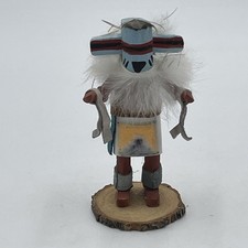 Hopi Pueblo Miniature Kachina Doll Night Dances Marked 5” Wood Leather Feathers picture