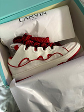 LANVIN Men’s White/Red Low Top Lace-Up Athletic Sneakers New with Box picture