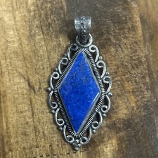 Sterling Silver Diamond Shaped Lapis Lazuli Pendant 9.78 Grams picture