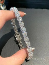 15Ct Round Cut VVS Real Moissanite Tennis Bracelet 14K White Gold Plated Silver picture