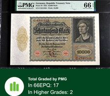 1922 Germany 10.000 Mark Republic Treasury Bank Note #70 PMG 66 'Vampire' UNC picture