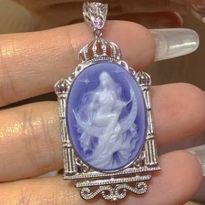 925 sterling silver blue Agate Cameo vintage jewelry Pendant estate jewelry picture