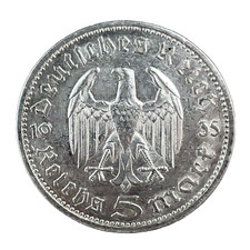 1935-E Germany Third Reich 0.900 Silver 5 Reichsmark Coin KM#86 picture