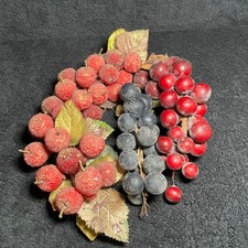Vtg Lot Of 3 Bunches of Sugared Beaded Crabapples and Red & Purple Grapes picture