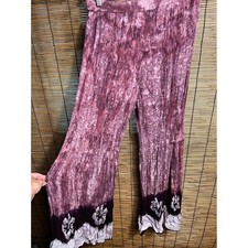 Raya Sun Purple Tie Dye Crinkle Gauze Wide Leg Boho Pants XL Floral Ruffle Hem picture