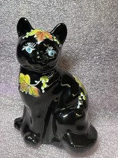Fenton Black Sitting Cat Perfect For The Fall Handpainted By Louise Piper 1985 picture