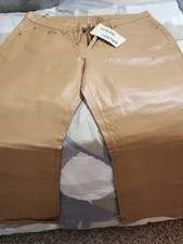 Jessica London Genuine Leather Pants Women Size 18W Brown Straight Leg Moto NWT picture