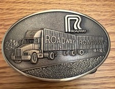Vintage 1981 Roadway Express 5 Year Employee Award Solid Brass Belt Buckle picture