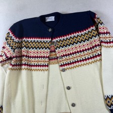 Vintage Jersild Nordic Fair Isle Cardigan Sweater Navy Cream Orlon Acrylic 40 picture