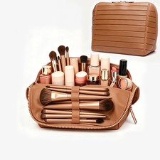 Travel parallel vertical Makeup Bag with Fold-Down Design and Adjustable Divi picture
