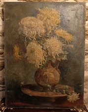 French School 19th Century Still Life With Chrysanthemums Oil on Canvas 61x46 picture