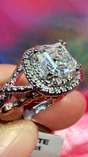 Moissanite 2.0ct Cushion Halo Engagement/Wedding Ring Set SS Size 7 picture