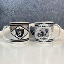 2 x Vtg Los Angeles Raiders Ceramic Coffee Mug Cup Team NFL Football 90s Russ picture