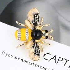 SMALL CUTE HONEY BEE INSECT BUG LAPEL BROOCH PIN~VINTAGE STYLE~RHINESTONE ENAMEL picture