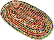 Vibrant Handwoven 4 x 6 Feet Oval Chindi Area Rug - Perfect for Cozy Interiors picture