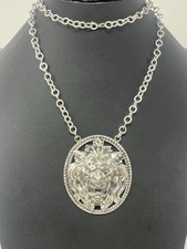 Vintage 70s Big Signed Napier Lion Statement Necklace Silver Tone High Relief picture