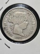 1868 Spain 40 Centimos - Queen Isabel II (.900 Silver) KM-628.2 picture