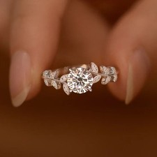 2.00Ct Round Diamond Leaf Beautiful Engagement Wedding Ring 14k White Gold Over picture